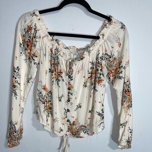Altar'd State Floral Cream and Orange Blouse